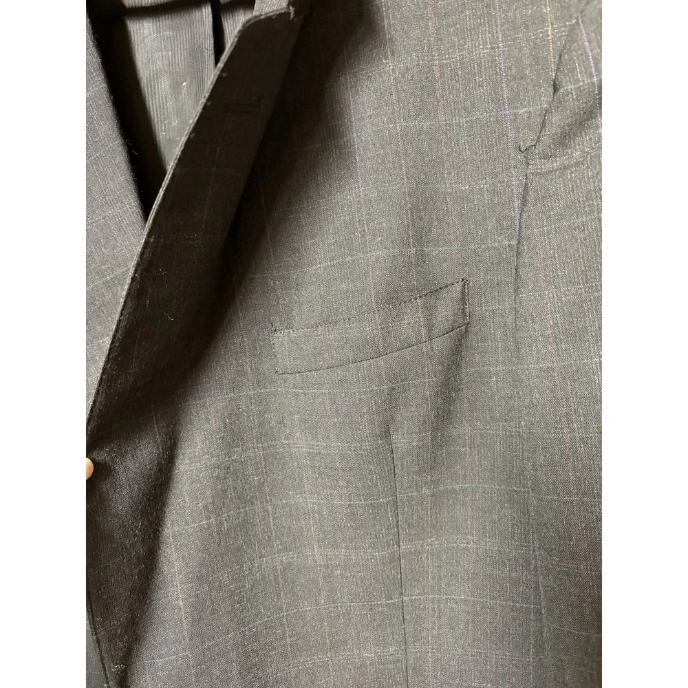 Austin Reed Blazer Suit Jacket 2 Btn Wool Gray Windowpane Plaid Tailored 44R